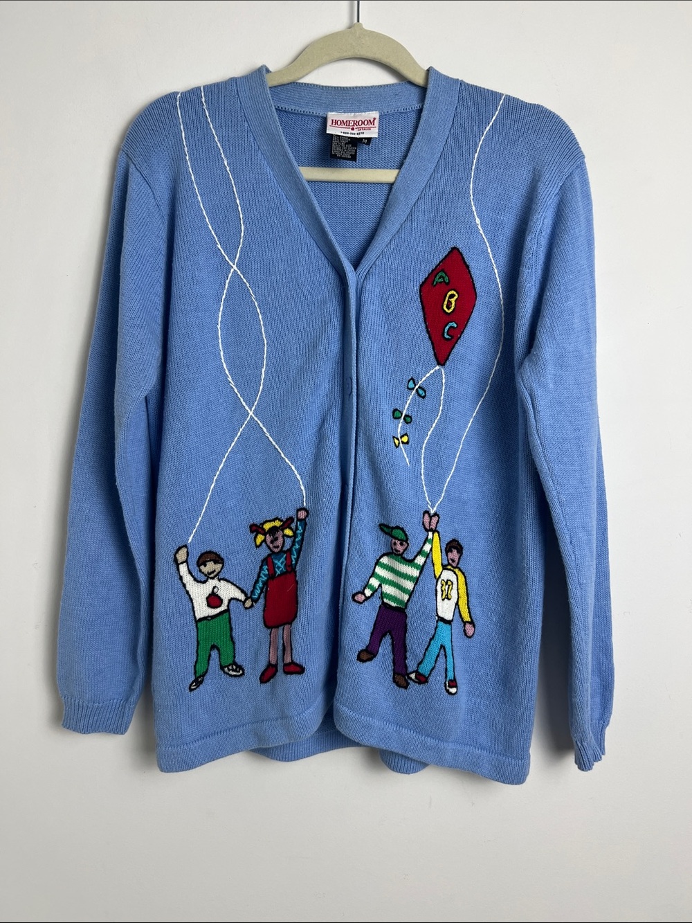Vintage HomeRoom Medium Blue Teacher Themed Novelty Cardigan‎ Sweater